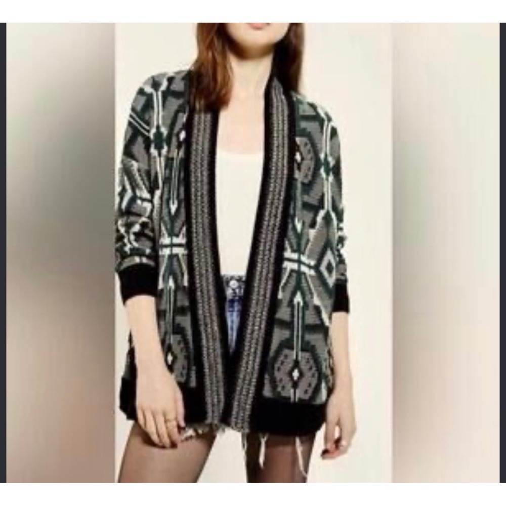 Staring at Stars Cardigan Women Small Green Open Knit Grandpacore Grunge Tribal
